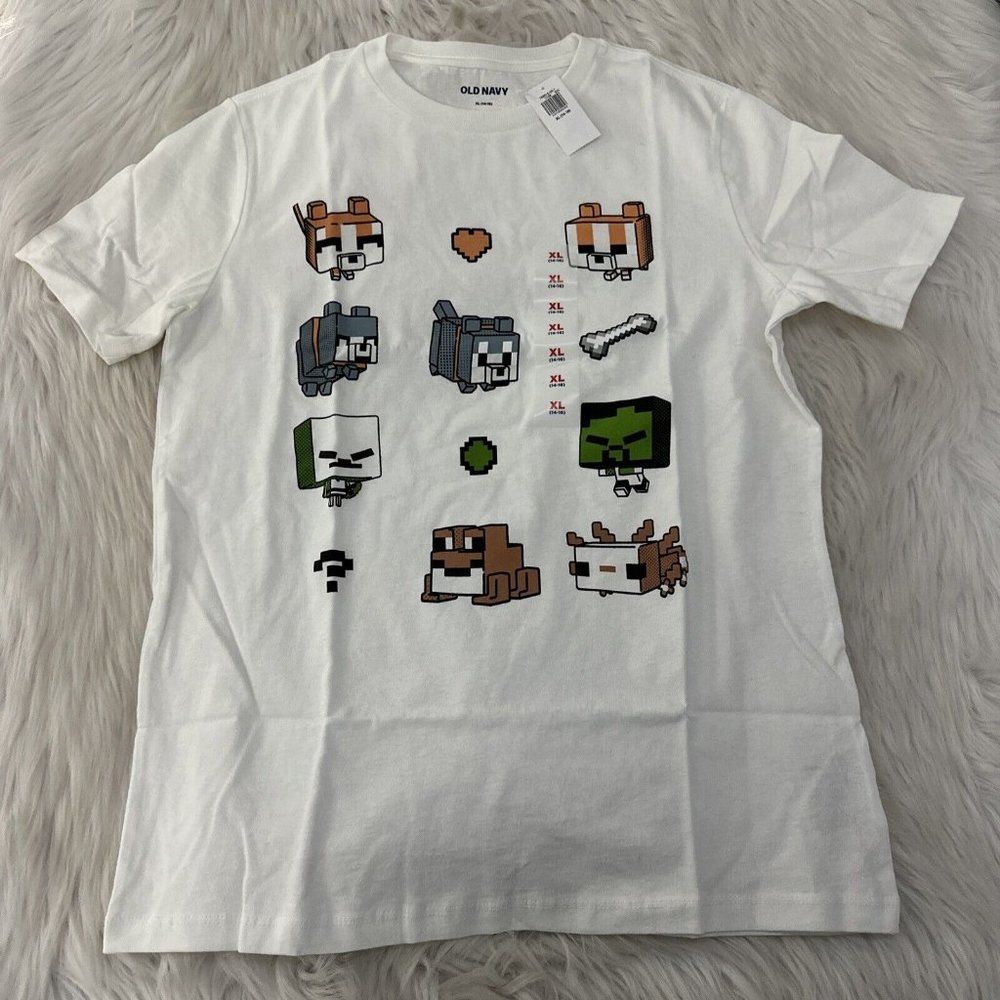 Old Navy boys Whitet Minecraft short sleeve Tee NWT XL 14/16